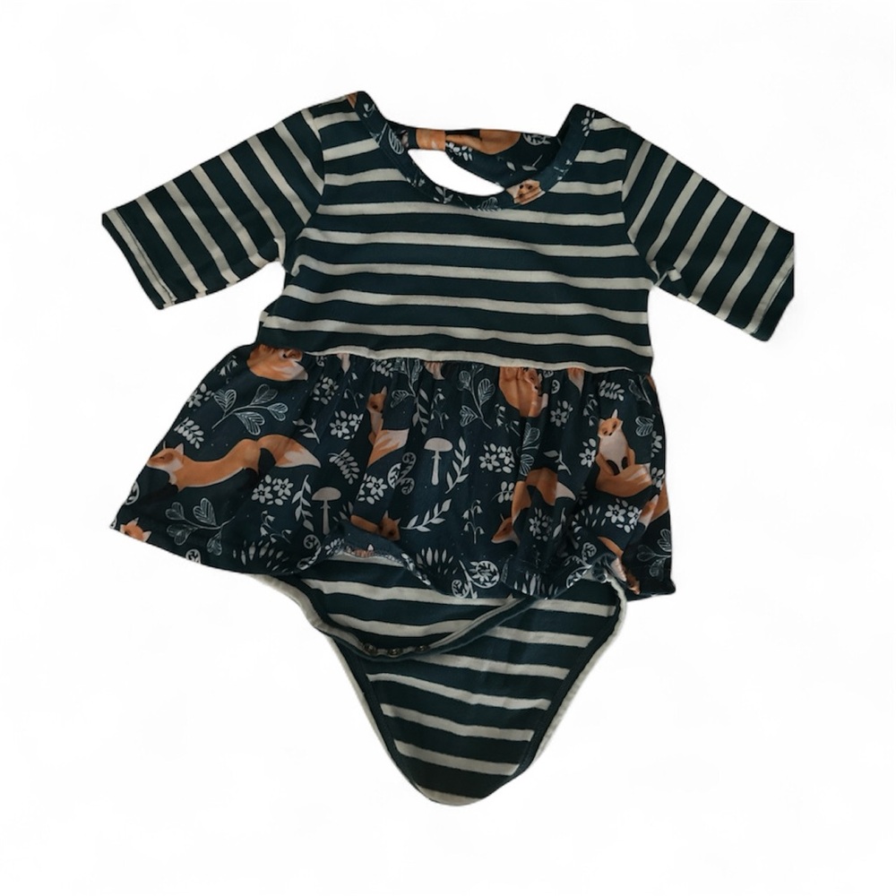 PatPat Teal and Brown Striped Fox Dress